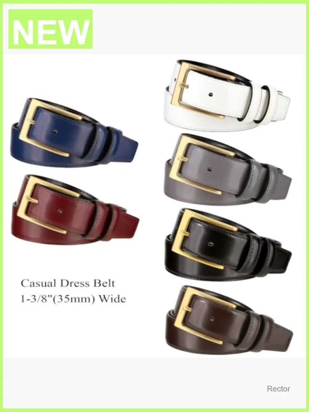 Men's Genuine Leather Dress Belt 35mm Wide Stitched Edge